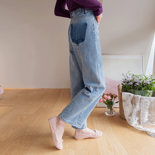 后腰开衩，后腰收紧，七分开衩，直筒牛仔裤 [尺码：S、M、L、XL]