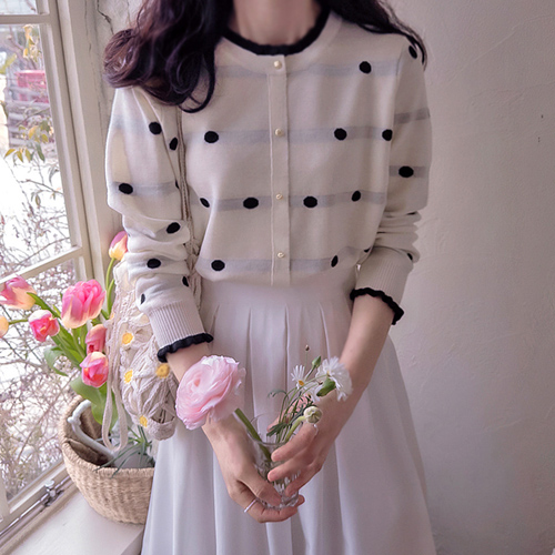 Closbean 爱心圆点分享领柔软弹力春季针织衫 [尺码：F (55-66)]