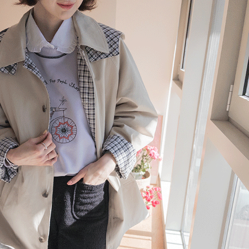 Mude 可拆卸格纹双面连帽衫 [尺码：F (55-66)]