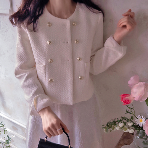 展示金扣银色粗花呢奢华美妆外套套装 [尺码：F(55~66)]