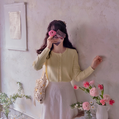 Anne French Love 迷你打孔波浪点开襟 [尺码：F(55~66)]