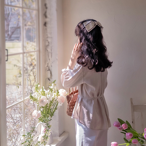 飘逸精致修身腰带套装优雅女士衬衫 [尺码：F(55~66)]