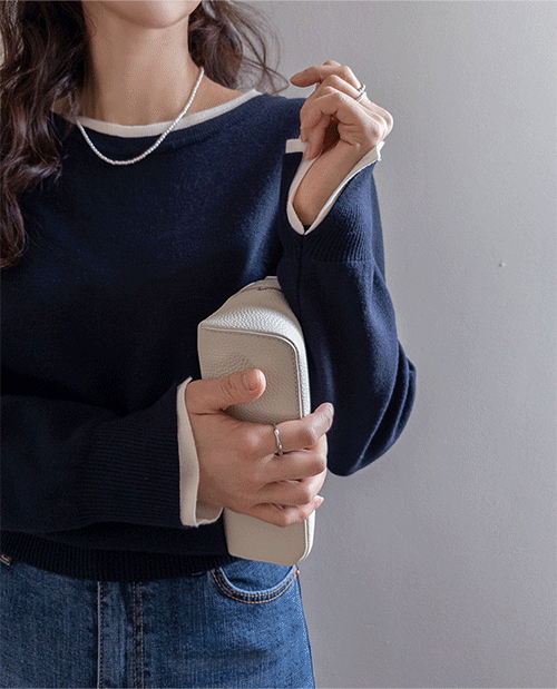 【5种颜色/春季色彩】周日撞色船领袖开衩日常针织衫【尺码：F(55~66)】