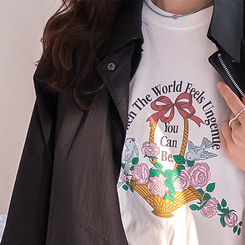 Raydel 精美花鸟印花真丝T恤 [尺码：F(55~66)]