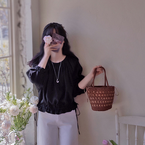 Ann Heis Season 褶皱可调节腰围优雅女士衬衫 [尺码：F(55~66)]