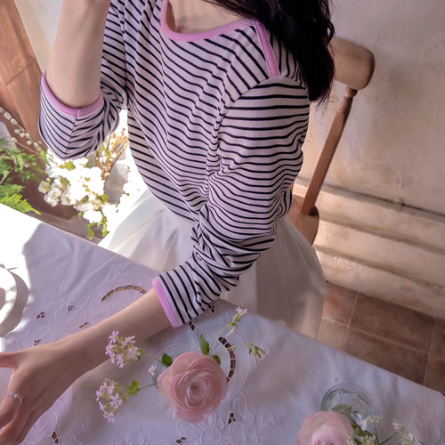 亮色条纹弹力氨纶高品质T恤 [尺码：F(55~66)]