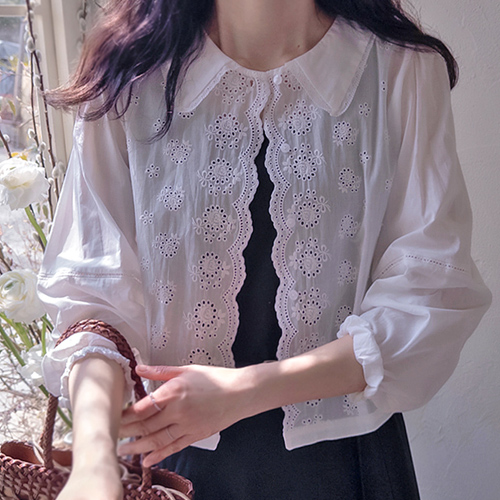 Hanes 迷你花卉刺绣波浪纹点缀女式衬衫 [尺码：F(55~66)]