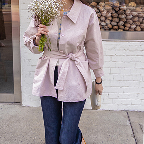 Rian 休闲又不失女性魅力的腰带单排扣外套 [尺码：F (55~66.5)]