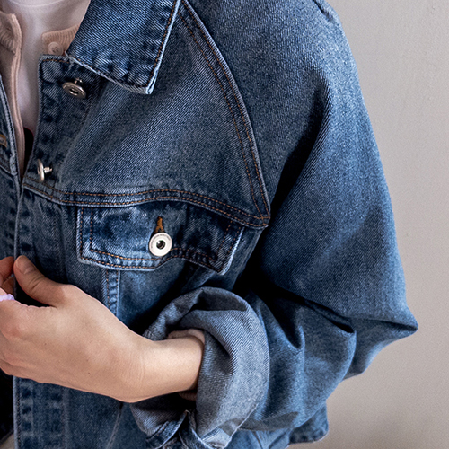 柔软蓬松 Rias 插肩袖肩部褶裥牛仔夹克 [尺码：F(55~66.5)]