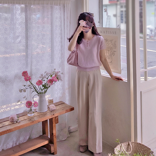 【预购优惠9000韩元】 <FONT color=#5a3954>MADE LIN</font> Aivin 半宽双褶弹力休闲裤【尺码：S、M、L】【预购商品预计3月31日发货】