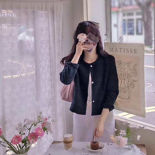 【新品特惠，立减9000韩元】 <FONT color=#5a3954>MADE LIN</font> Ponon 褶皱珍珠开衫外套【尺码：女款(55~66)】