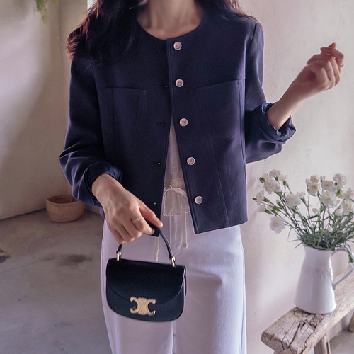 Annkrance 口袋亚麻修身高级外套 [尺码：F(55~66)]