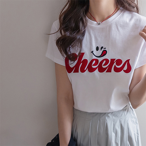 Cheers 简单关键点丝绒刻字T恤衫 [尺码:F(55~66)]