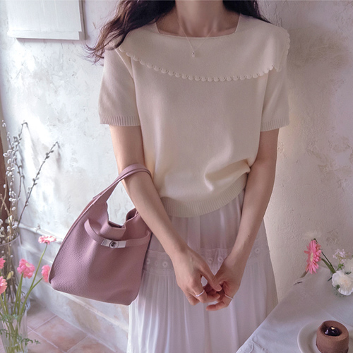 Julius 可爱斜纹波浪领柔软弹力针织衬衫 [尺码：F(55~66)]