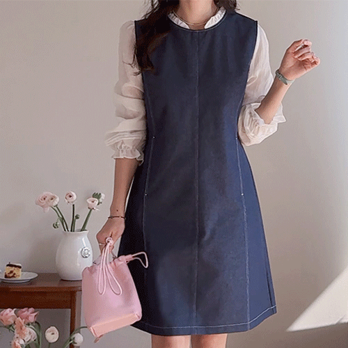 【新品特惠，立减5000韩元】 <FONT color=#5a3954>MADE LIN</font>磨砂开衩口袋牛肉条纹半身裙【尺码：女款(55~66)】