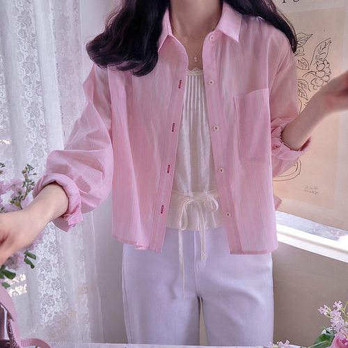 Denier 清新春季风女式衬衫，带口袋和纽扣 [尺码：F(55~66)]