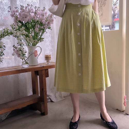 Plantia Love Button Fresh Check 乐团裙子[size:F(55~66)]