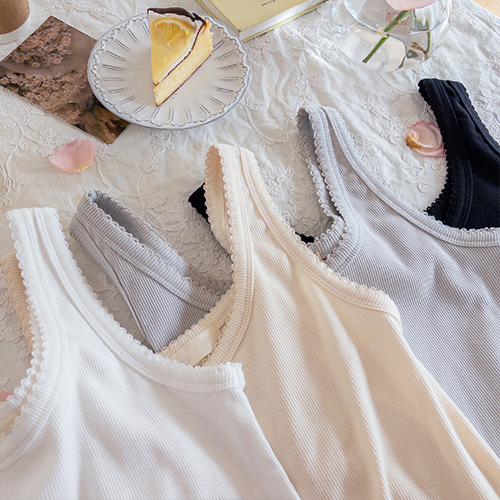 Melpen 精致蕾丝罗纹无袖上衣 [尺码：F(55~66)]