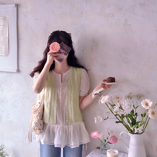 Libead 可爱麻布图案粉色羊毛背心 [尺码：F(55~66)]