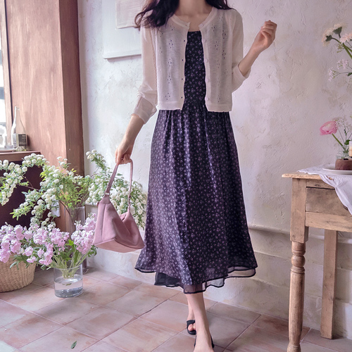 Jenny 花朵底色撞色透气修身优雅 Yeonui 半身裙 [尺码：F(55~66)]