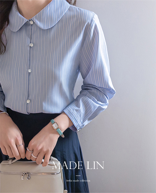 【新品特惠，立减4000韩元】MADE LIN Pirié 圆领条纹女式衬衫【尺码：女款(55~66)】