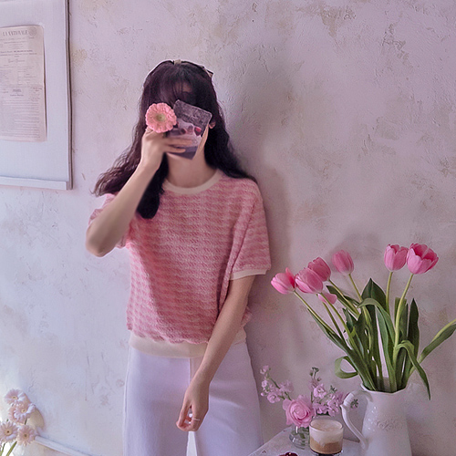 【新品特惠，立减7000韩元】 <FONT color=#5a3954>MADE LIN</font> Rosell 弹性斜纹短袖T恤 [尺码：F(55~66)]