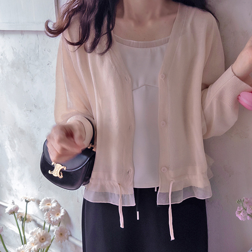 Shlake 透明下摆撞色夏季弹力衬衫 [尺码：F(55~66)]