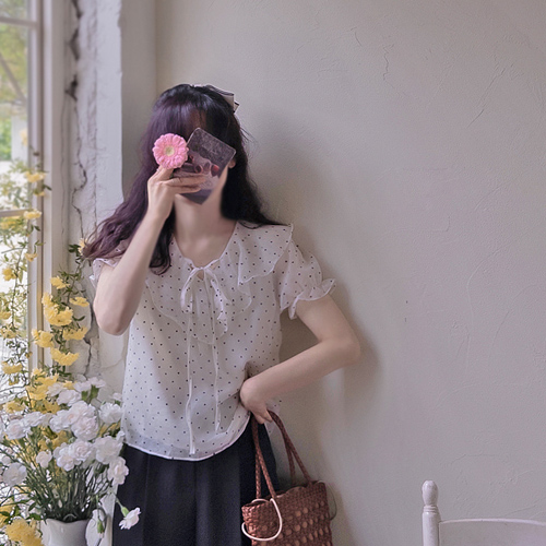 Gemma Heart 精致丝滑褶皱领女式衬衫 [尺码：F(55~66)]