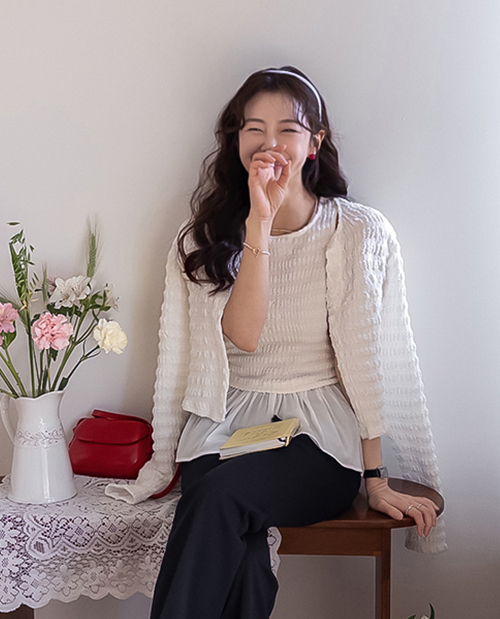 【无袖套装】Robene 弹力氨纶雪纺荷叶边无袖精致修身套装【尺码：F(55~66)】