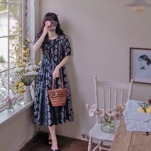 Enrobis 花卉印花相扑束腰可爱半身裙 [尺码：F(55~66)]