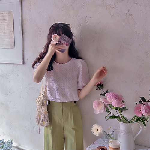 Schmini 圆点领刺绣免烫爱心衬衫 [尺码：F(55~66)]