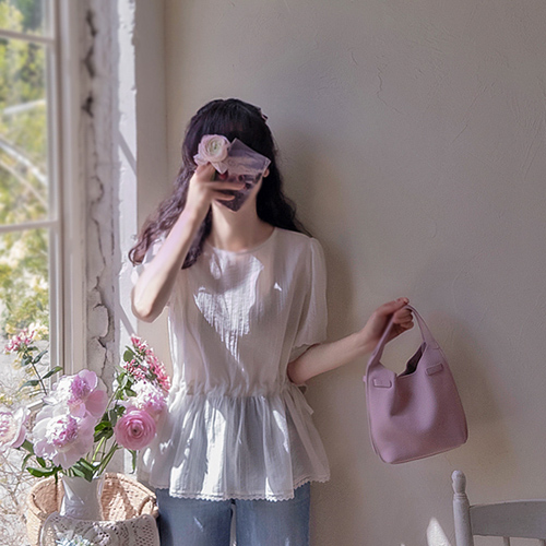 Elland 可爱迷你碎花蕾丝可调节腰带女式衬衫 [尺码：F(55~66)]