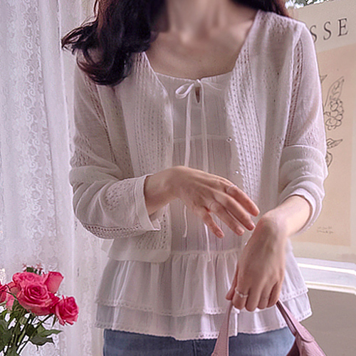 Floyd Heart 珍珠纽扣夏季开衫 [尺码：F(55~66)]