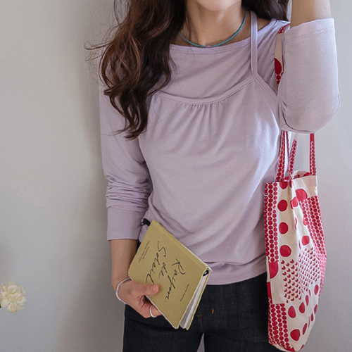 Robi & Delicate Atmosphere 无肩露背叠穿T恤 [尺码：F(55~66)]