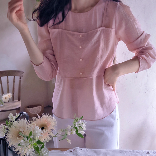 Alan 高级美胸叠层可爱女式衬衫 [尺码：F(55~66)]