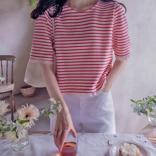 条纹弹力高品质T恤 [尺码：女款(55~66)]