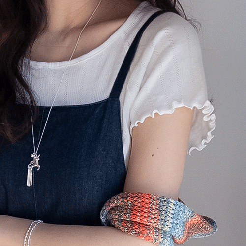 单排插肩短袖波浪修身针织T恤 [尺码：F(55~66)]