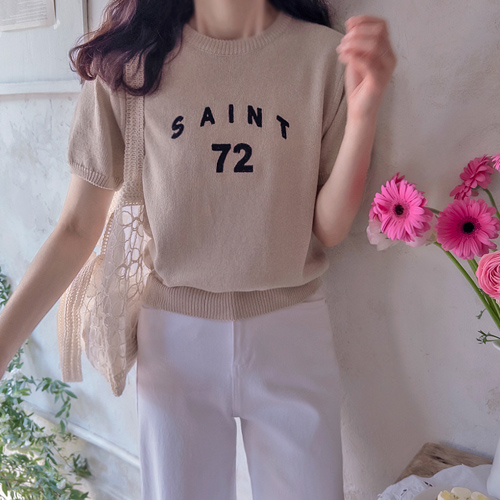 数字字母刺绣清凉夏季毛线针织衫 [尺码：F(55~66)]