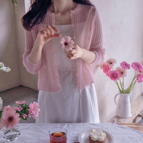 爱心方格图案夏季网眼凉麻针织衬衫 [尺码：F(55~66)]