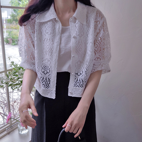 Laveni 夏季蕾丝精致修身外套式女式衬衫 [尺码：F(55~66)]