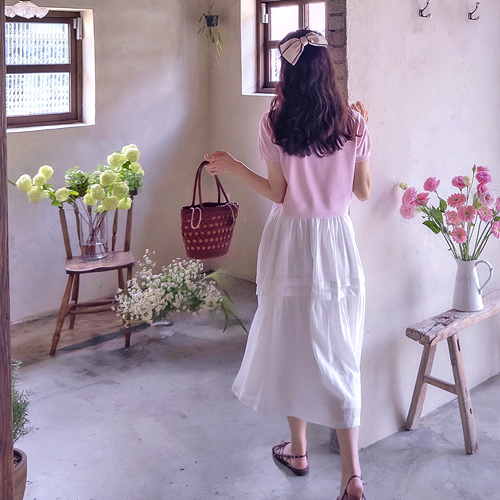 Rosebella 精致图案夏季纽扣优雅修身 Yeonui 半身裙 [尺码：F(55~66)]