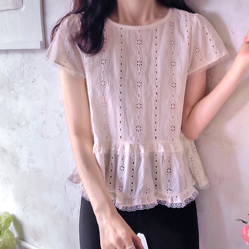 Kello 花朵刺绣夏季蕾丝清凉女式衬衫 [尺码：F(55~66)]