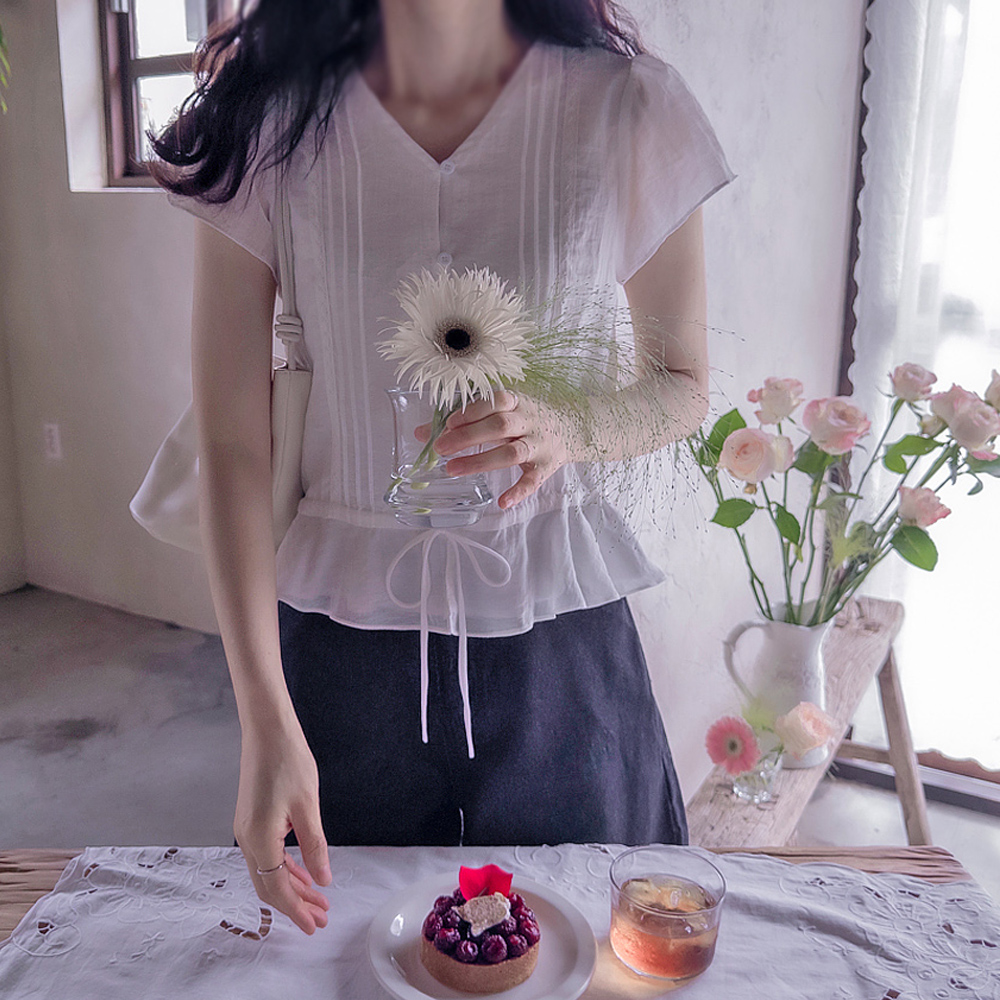 Jenny蕾丝清凉夏季可调节腰围精致修身女式上衣 [尺码：F(55~66)]