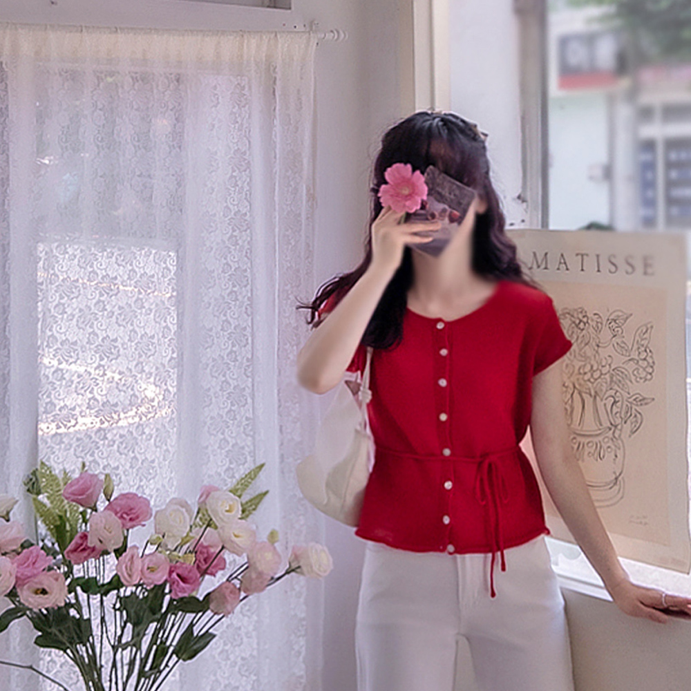 [LABEL] Diane 卷边可爱系腰夏季针织衫 [尺码：F(55~66)]