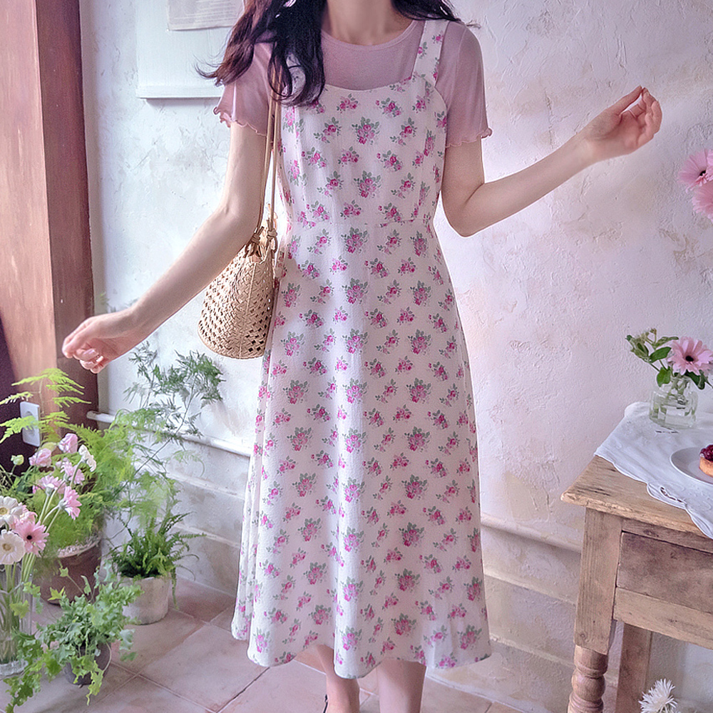【新品特惠，立减10,000韩元】 <FONT color=#5a3954>MADE LIN</font> Daini 方花露背半身裙【尺码：F(55~66)】