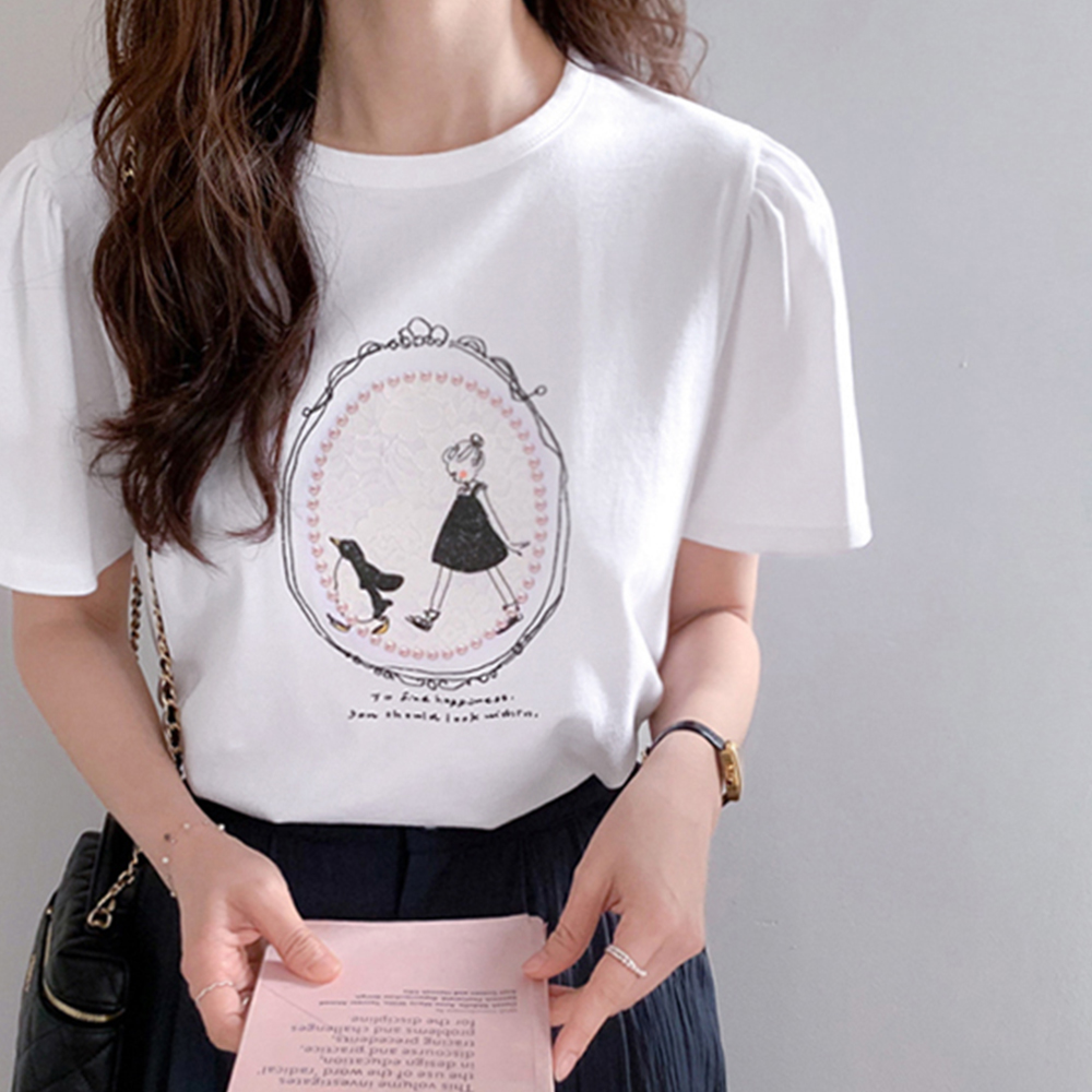 Girl's Sensitivity 珍珠蕾丝短袖T恤衫 [尺码: F(55~66)]