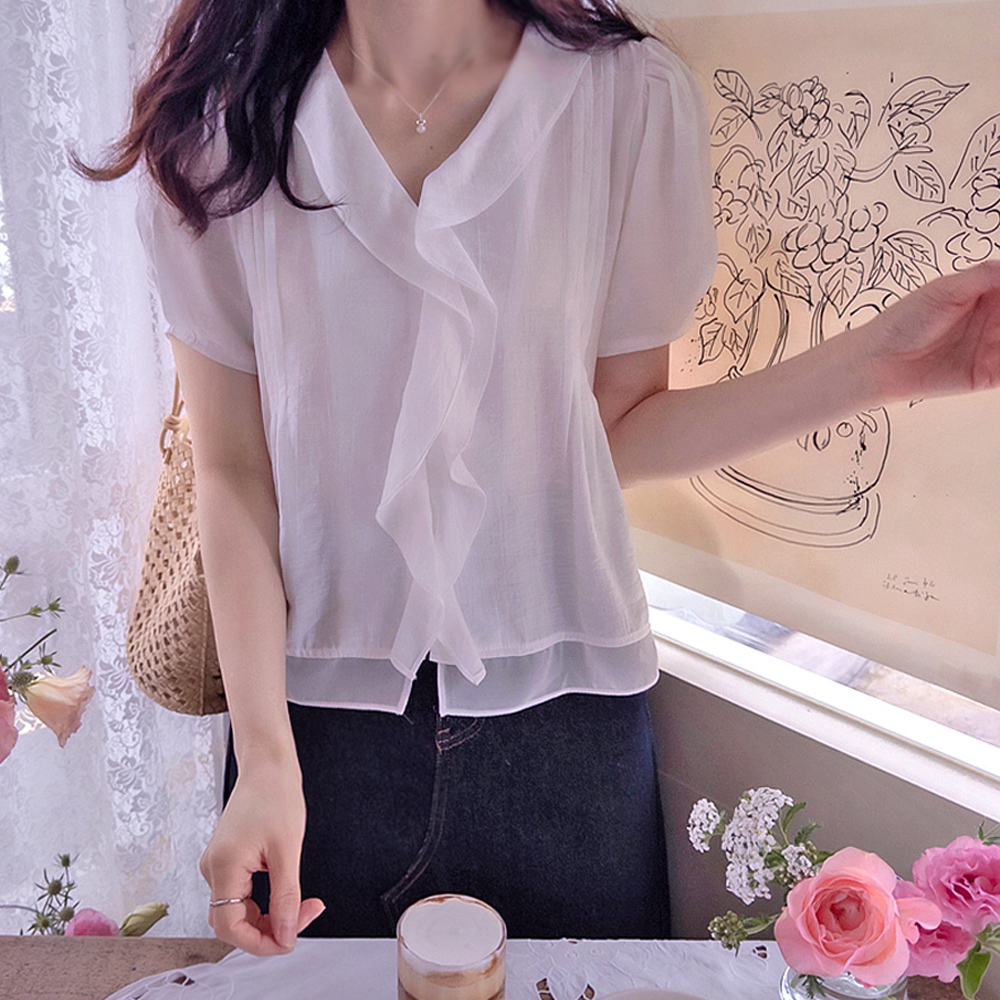 清凉波浪柔滑配色奢华女式衬衫 [尺码：F(55),L(66~77)]