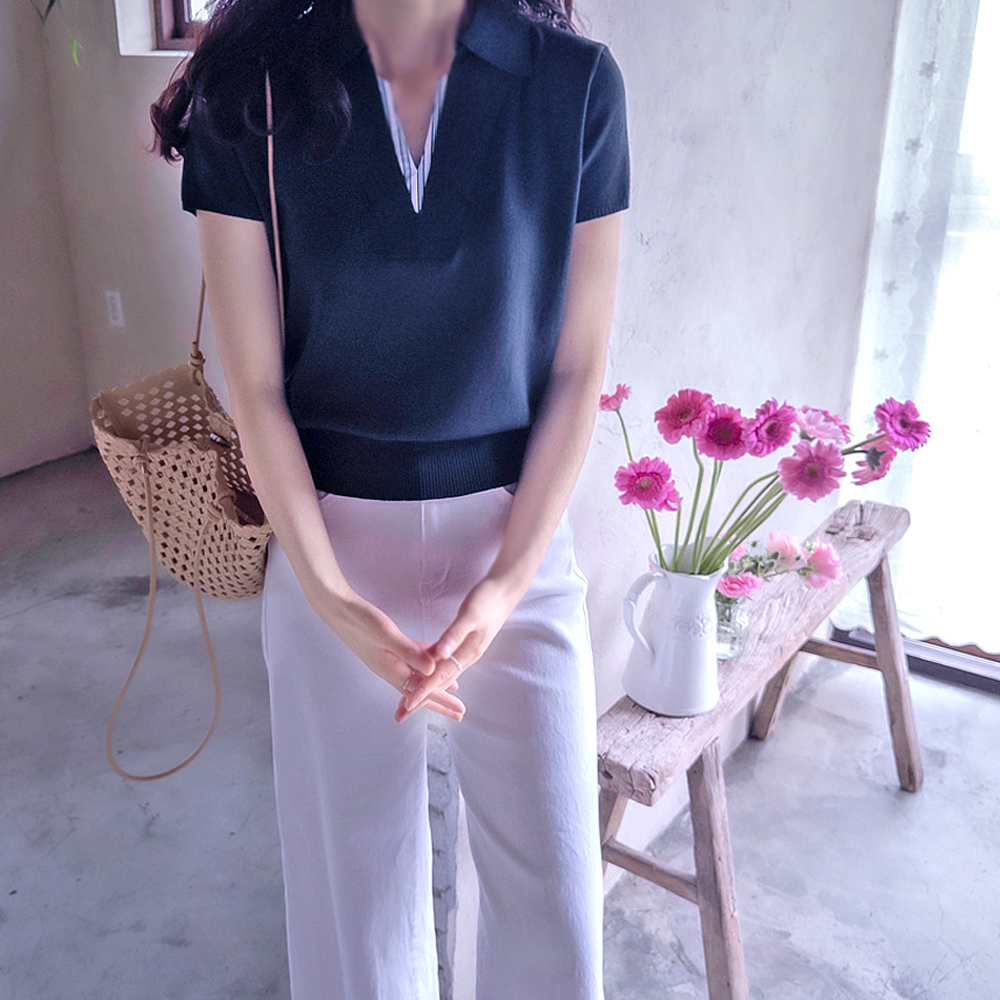 Anjuji 夏季撞色叠层平滑拼接衬衫 [尺码：F(55~66)]