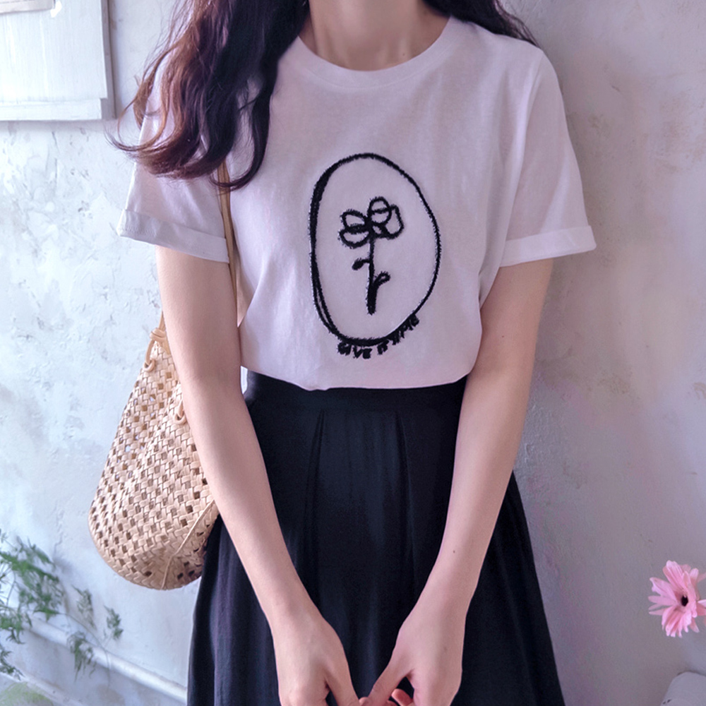 夏季服装 Q T 花朵 3D 刺绣 清凉 T 恤 [尺码：F(55~66)]