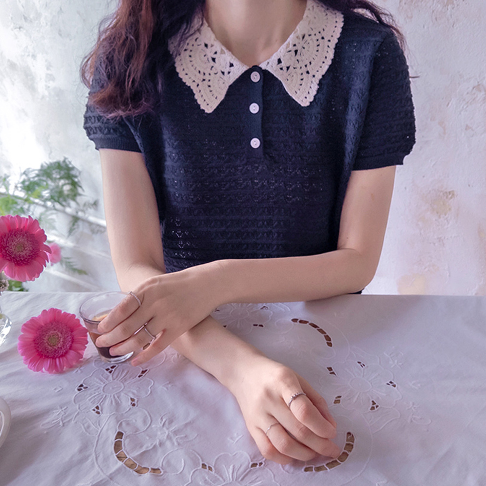 天使冲孔领 清凉舒适柔软针织衫 [尺码：女款(55~66)] 
